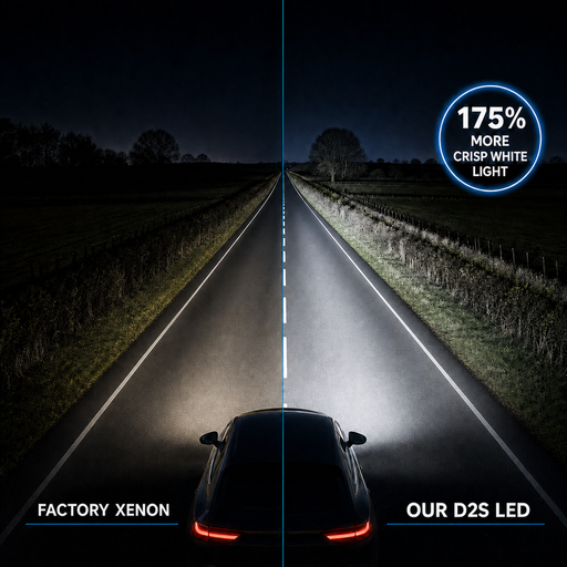 Factory xenon versus D2S LED headlight output comparison