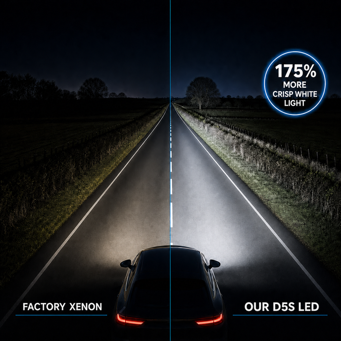 Factory xenon versus D5S LED headlight output comparison