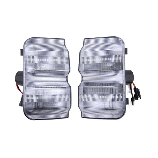 Pair of clear-lens sequential LED wing-mirror indicator units for Fiat Ducato MK3, shown from the front