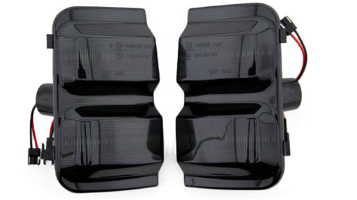 Pair of smoked sequential LED wing-mirror indicator units for Fiat Ducato MK3, shown from the front