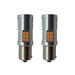 Pair of BAU15S amber LED indicator bulbs with aluminium heatsinks and SMD chips