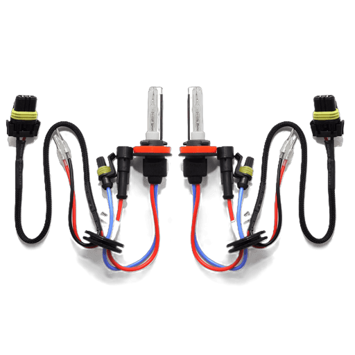 Pair of H11 Xenon HID bulbs with power leads and waterproof plug connectors
