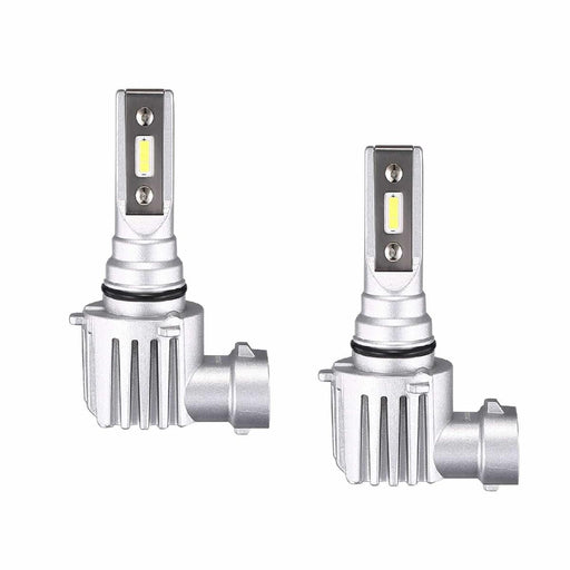 Pair of HB3 9005 fanless LED headlight conversion bulbs with LED chips and aluminium heatsinks