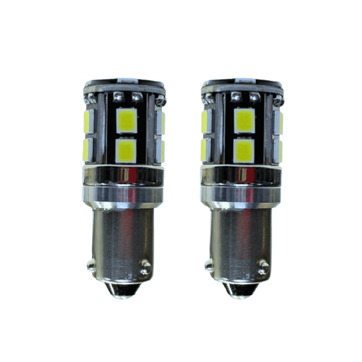 Pair of 434 BAX9S H6W Canbus LED bulbs with SMD chips and chrome housings