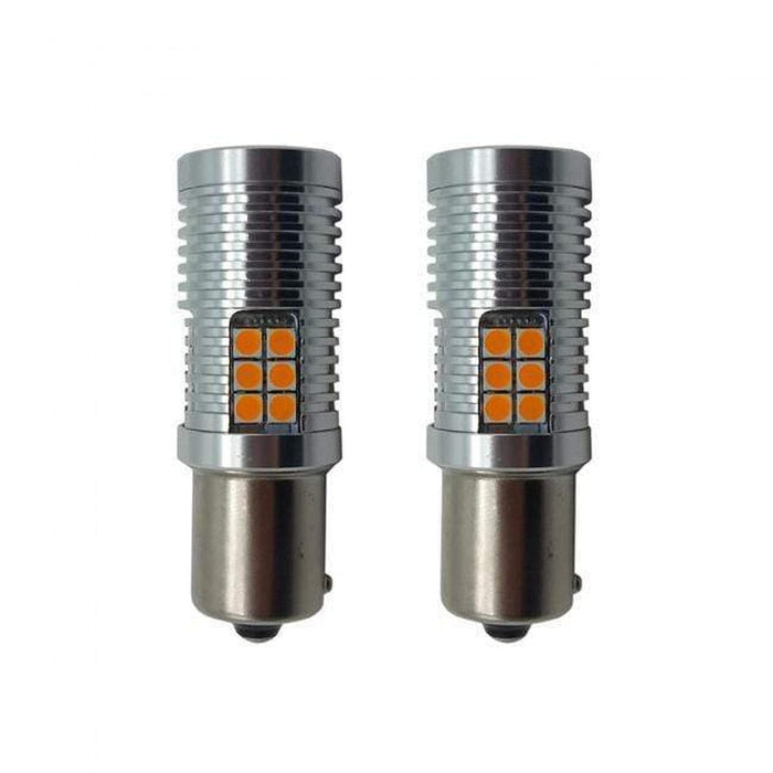 Pair of 45W BAU15S PY21W amber Canbus LED indicator bulbs for Ford Transit Custom 2018-2023