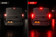 Ford Transit Custom rear lights before and after fitting red BAY15D LED stop-and-tail bulbs