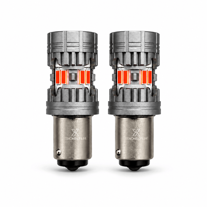 Pair of red BAY15D P21/5W Canbus LED stop-and-tail bulbs for Ford Transit Custom