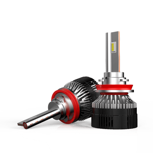 Pair of H11 TC-X 55W projector LED headlight bulbs with Canbus drivers and cooling fans