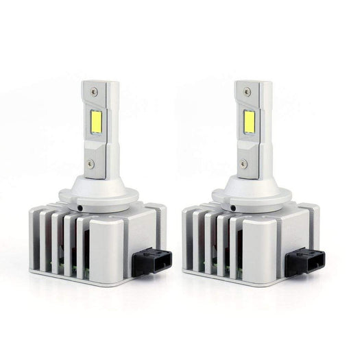 Pair of D1S LED headlight conversion bulbs with integrated heatsinks and factory ballast connectors