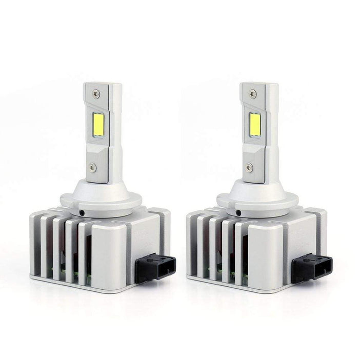 Pair of D1S factory xenon-to-LED headlight conversion bulbs with integrated heatsinks and original ballast connectors