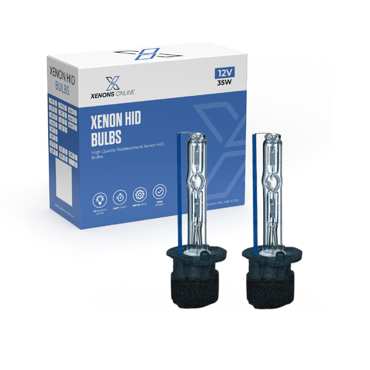 Pair Of 35W/55W 10000K Xenon HID Bulbs - Bright Blue High Beam For HB3/9005 Sockets
